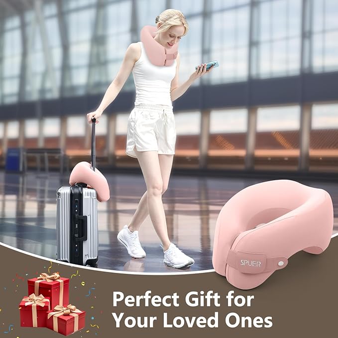 2in1 Ergonomic Memory Foam Travel Neck Pillow – 2025 Upgrade Travel Pillow for All Sleep Positions on Flights, Road Trips, and Long Distance Travel with Drawstring Bag (Adjustable - Pink)