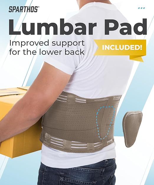 Sparthos Back Brace for Lower Back Pain - Immediate Relief from Sciatica, Herniated Disc - Breathable Design With Lumbar Support Pad - For Men & Women - Fits 38–44″ Waist (Beige-Medium, Check Sizing)