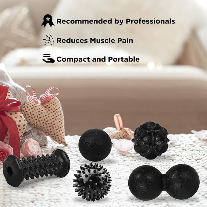 Massage Ball & Foot Roller 5 in 1 Set,Foot Massager Roller-Lacrosse,Peanut,Spiky,Hand Exercise Massage Ball for Plantar Fasciitis Relief and Myofascial Release,Deep Tissue Massage,Reflexology Tool
