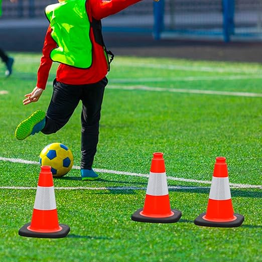 4 Pack 12" Orange PVC Safety Cones with Weighted Black Base – Stackable Traffic Cones for Sports Training, Soccer, Drills, Parking, and Outdoor Activities (Orange, 12 inch -4 Pack)