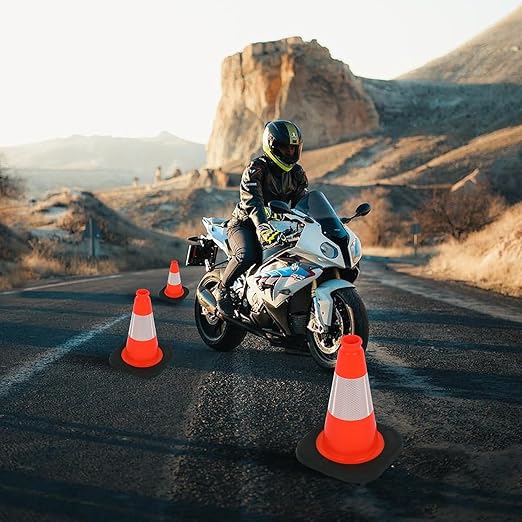 BESEA 12 Inch Traffic Cones, Safety Cones with 4" Reflective Collar, Lightweight & Durable PVC Road Cones for Parking, Sports Training, Construction, Driveway (6 Pack)