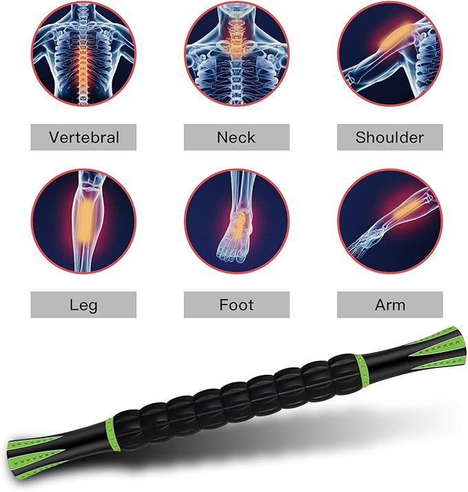 Muscle Roller Massage Roller Stick for Athletes, Help Reducing Muscle Soreness Cramping Tightness Leg Arms Back Calves Muscle Massager(Green - Black- 18 inch)