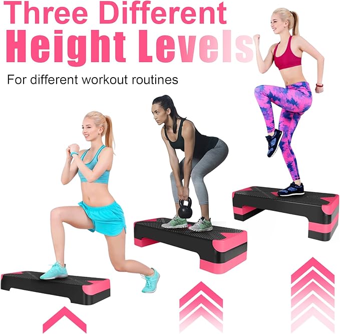Adjustable Workout Aerobic Stepper in Fitness & Exercise Step Platform Trainer 3 settings adjustable height 4”-6”-8”