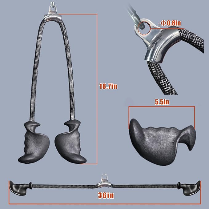 Tricep Rope 27 & 36 inches 2 Colors Fitness Attachment Cable Machine Pulldown Heavy Duty Coated Nylon Rope with Solid Rubber Ends