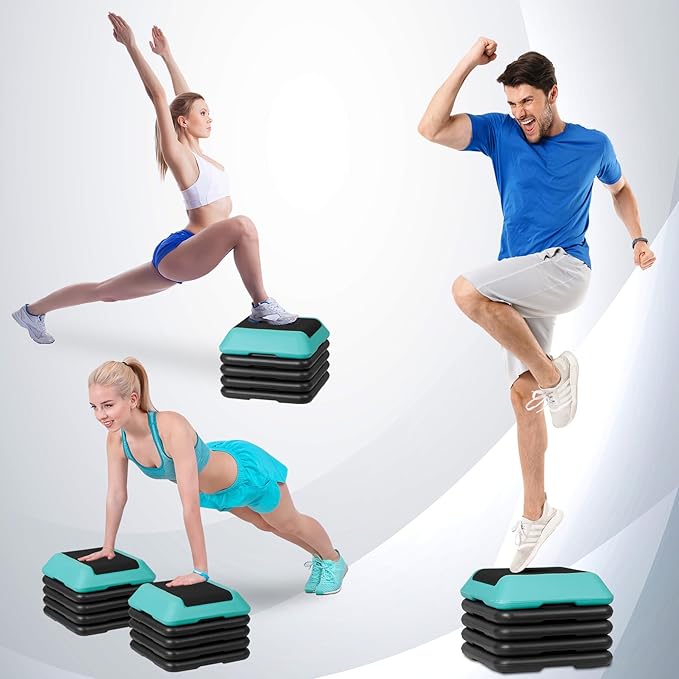 Smartxchoices 16 Inch Adjustable Aerobic Stepper Exercise Workout Step Platform Bench with 4 Risers 4"-6''-8''-10''-12' Height for Home Gym Fitness Training High Step Aerobics Platform