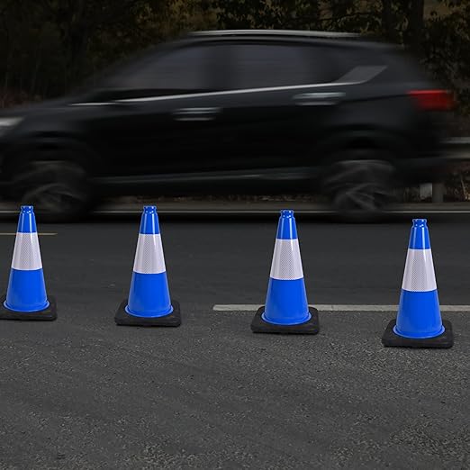 OrangeStar 18" Traffic Cones 6-Pack Blue Safety Cones with Reflective Collars, Heavy Duty Base for Construction, Parking Lot, Road Work, Flexible PVC, Indoor & Outdoor Use