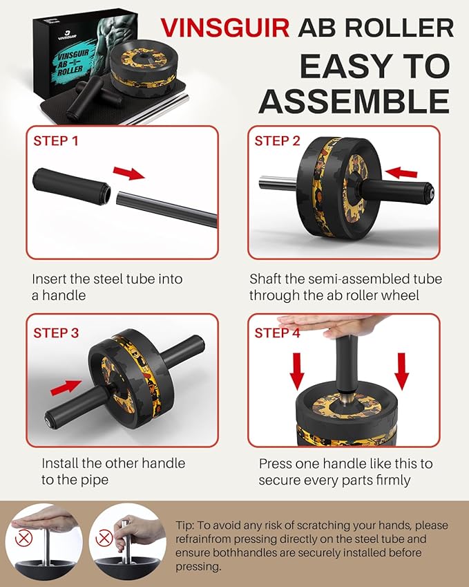 VINSGUIR Ab Roller Wheel, Abs & Core Workout Equipment for Home Gym with Knee Pad Accessories, Abdominal Wheel for Full-body Strength Training