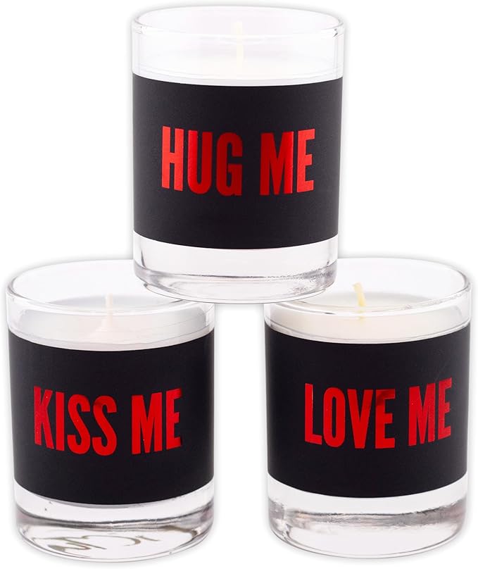 Happy Valentines Day Candle Gift Set - Spices & Evergreen, Tobacco Vanilla, Peach Mango - Gifts for Her, I Love You Gifts, Sexy Romantic Scented Candles (2.7 Oz. 3 PCS)