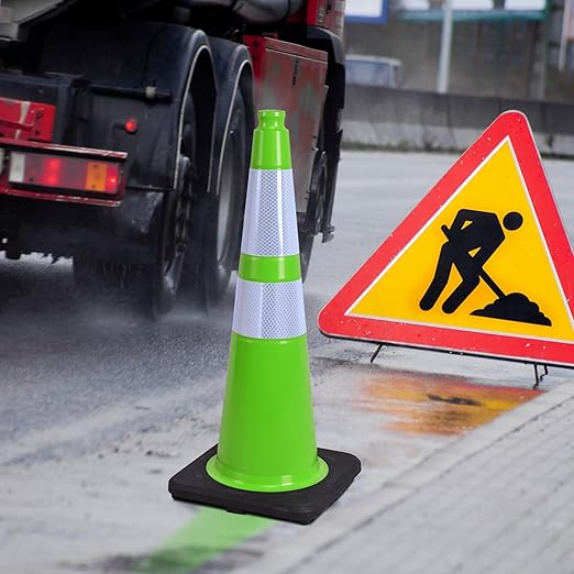 OrangeStar 28" Traffic Cones 6-Pack, Green Safety Cones with Reflective Collars, Weighted Rubber Base for Parking, Construction, Road Safety, Indoor & Outdoor Use