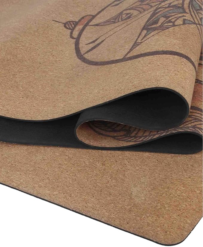 Shakti Warrior Cork Yoga Mat - Artist Designed, Premium Printed Eco-Friendly Non-Slip mat, Great for Regular & Hot Yoga, Pilates, Workouts 72 inch x 24 inch x 3mm Thick