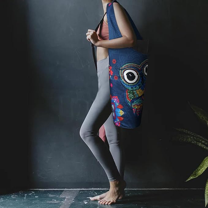 Fashion Printed Yoga Mat Bag with Large Side Pocket & Zipper Pocket Long Tote Yoga Bag Fit Most Size Mats - Holds More Yoga Accessories