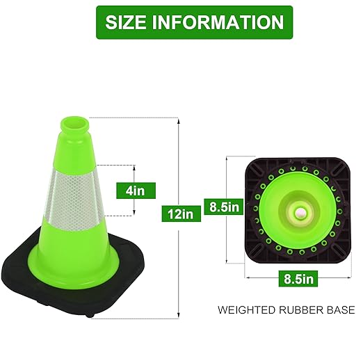 OrangeStar 12" Traffic Cones 6-Pack, Green Safety Cones with Reflective Collar & Heavy Duty Base for Driving Practice, Parking Lots, Roadwork, Construction, Indoor & Outdoor Use