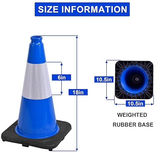 OrangeStar 18" Traffic Cones 6-Pack Blue Safety Cones with Reflective Collars, Heavy Duty Base for Construction, Parking Lot, Road Work, Flexible PVC, Indoor & Outdoor Use