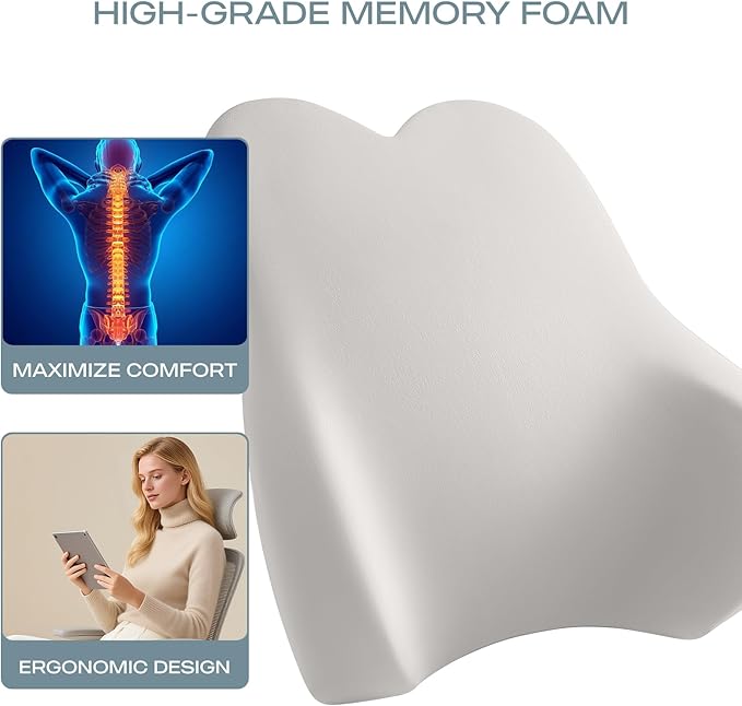Skechers Air-Cooled & Memory Foam Lumbar Pillow,Lumbar Support Pillow for Office,Chair Lower Back Pain Relief Lumbar Pillow,Ergonomic Design Back Support Pillow for Office Chair,Car,Home,Travel,Blue