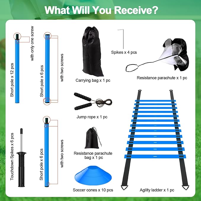 24Pcs Soccer Agility Training Equipment Set Ultimate Agility Poles Cones Ladder More for Quick Assembly and Easy Portability Suitable for All Skill Levels Enhance Speed Agility Training