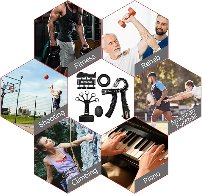 5 PCS Grip Strength Trainer Kits, Hand Gripper Strengthener, Forearm Strengthener, Forearm Exerciser, Finger Exerciser, Wrist Strengthener, Stress Relief Ball, Grip Ring