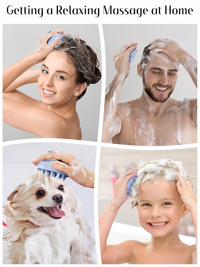 HEETA Scalp Massager Hair Growth, Soft Silicone Scalp Scrubber Shampoo Brush for Exfoliation, Dandruff Removal & Head Massage Stress Relax, Wet & Dry Use for Thick, Thin Hair Care, Wheat Straw Blue