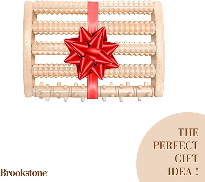 Brookstone Wooden Foot Roller Massager - Deep Tissue Reflexology & Trigger Point Therapy for Plantar Fasciitis, Arch & Heel Pain Relief - Portable Manual Massager, Ideal Gift for Home or Travel