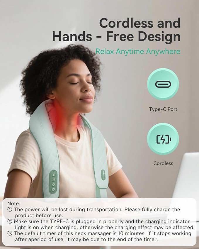 Snailax Cordless Shiatsu Neck Massager with Heat, 4D Kneading Back Shoulder Massager Deep Tissue, Larger Massage & Heating Area, Gift for Mom Dad