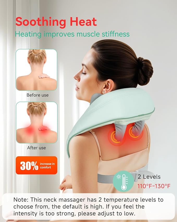 Snailax Cordless Shiatsu Neck Massager with Heat, 4D Kneading Back Shoulder Massager Deep Tissue, Larger Massage & Heating Area, Gift for Mom Dad