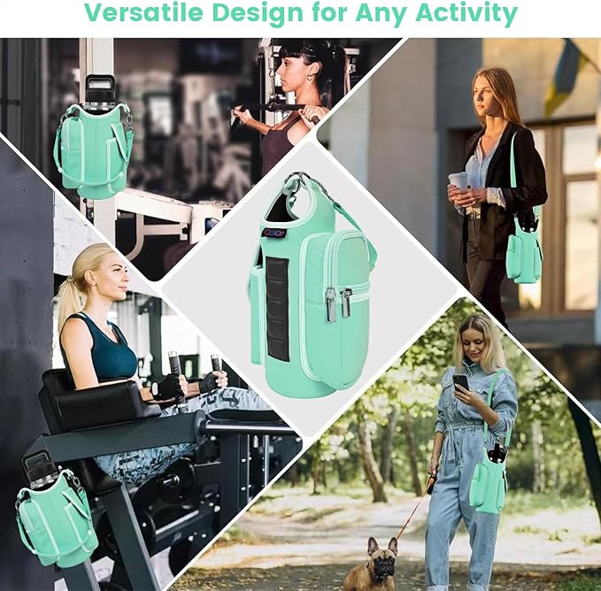 icolor Magnetic Gym Bag Water Bottle Carrier Holder with Phone Pockets & Shoulder Strap,Gym Magnetic Bag 5 Built-in Magnets Gym Accessories Organizer Magnetic Bottle Pouch Sleeve for Men Women