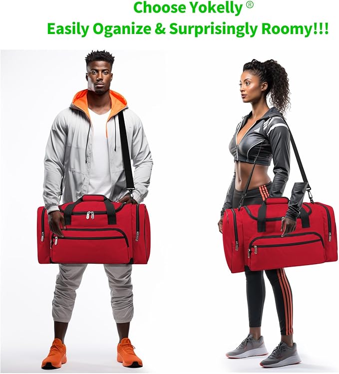 Gym Bag 22 inch Sport Duffle Bag for Men - 55L Weekender Duffel Bag for Travel - Red