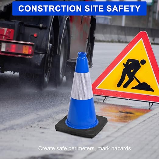 OrangeStar 18" Traffic Cones 6-Pack Blue Safety Cones with Reflective Collars, Heavy Duty Base for Construction, Parking Lot, Road Work, Flexible PVC, Indoor & Outdoor Use