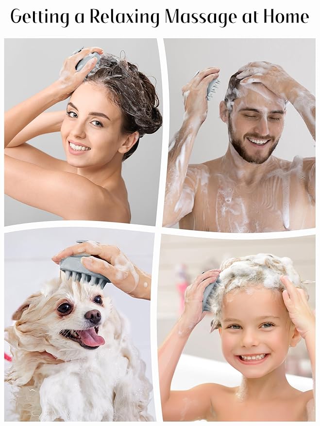 HEETA Scalp Massager Hair Growth, Soft Silicone Scalp Scrubber Shampoo Brush for Exfoliation, Dandruff Removal & Head Massage Stress Relax, Wet & Dry Use for Thick, Thin Hair Care, Wheat Straw Grey