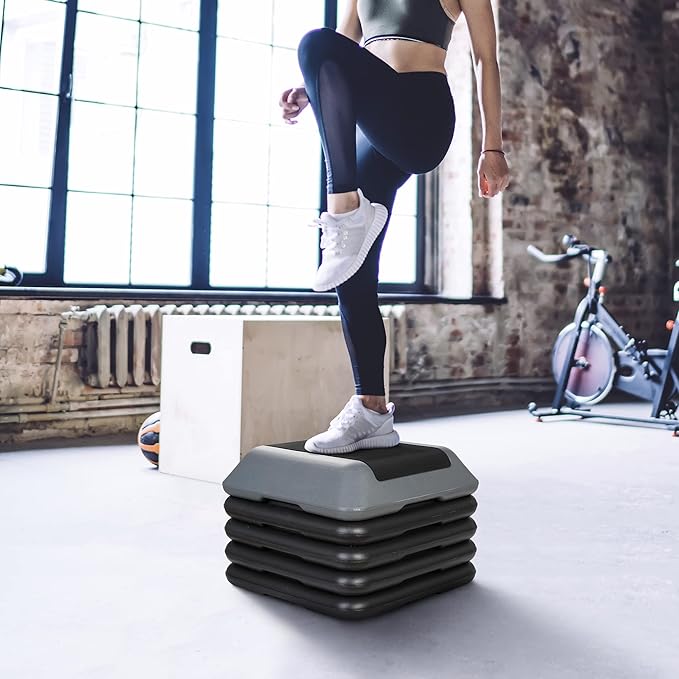 Smartxchoices 16 Inch Adjustable Aerobic Stepper Exercise Workout Step Platform Bench with 4 Risers 4"-6''-8''-10''-12' Height for Home Gym Fitness Training High Step Aerobics Platform