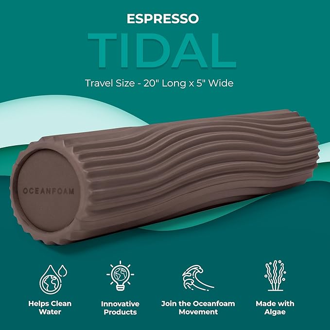 Oceanfoam Tidal Roller - Espresso - Muscle Massage Foam Roller for Back Pain & Stretching - Firm and Ergonomic Wide Wave Textured - Yoga, Athletics, & Wellness - Full Size, 20" x 5"