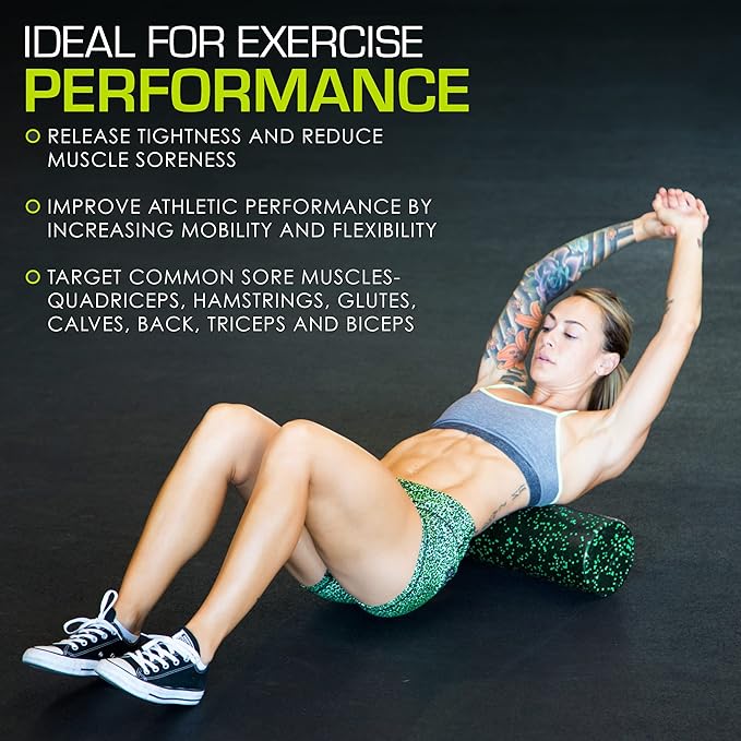 ProsourceFit High Density Foam Rollers 12 - inches Long, Firm Full Body Athletic Massage Tool for Back Stretching, Yoga, Pilates, Post Workout Muscle Recuperation, Black/Blue