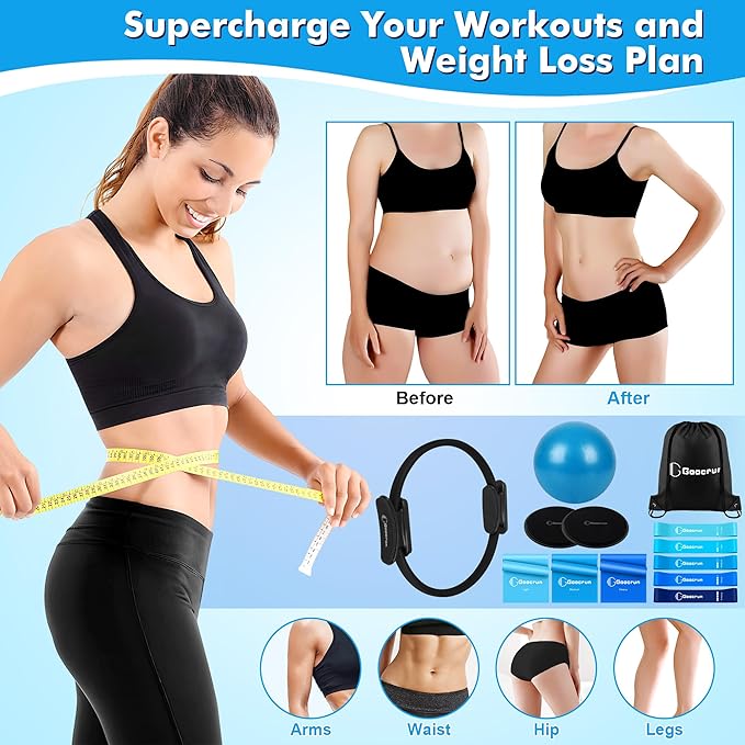 Pilates Ring Set with Resistance Bands Set, Pilates Ball, Sliding Disks β Workout Equipment Home Gym Includes Complete Fitness Poster