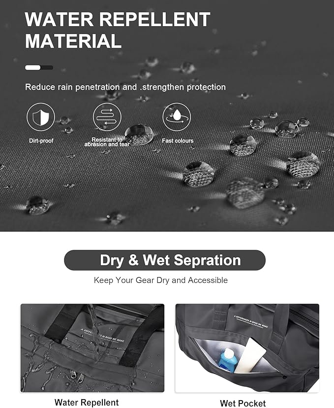 Gym Bag for Women Men with Shoe Compartment, Sport Duffel Bag, Waterproof Travel Weekender Overnight Carry on Bag for Yoga with Trolley Sleeve, Grey