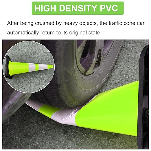 OrangeStar 28" Traffic Cones 6-Pack, Green Safety Cones with Reflective Collars, Weighted Rubber Base for Parking, Construction, Road Safety, Indoor & Outdoor Use