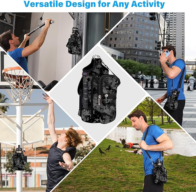 icolor Magnetic Gym Bag Water Bottle Carrier Holder with Phone Pockets & Shoulder Strap,Gym Magnetic Bag 5 Built-in Magnets Gym Accessories Organizer Magnetic Bottle Pouch Sleeve for Men Women