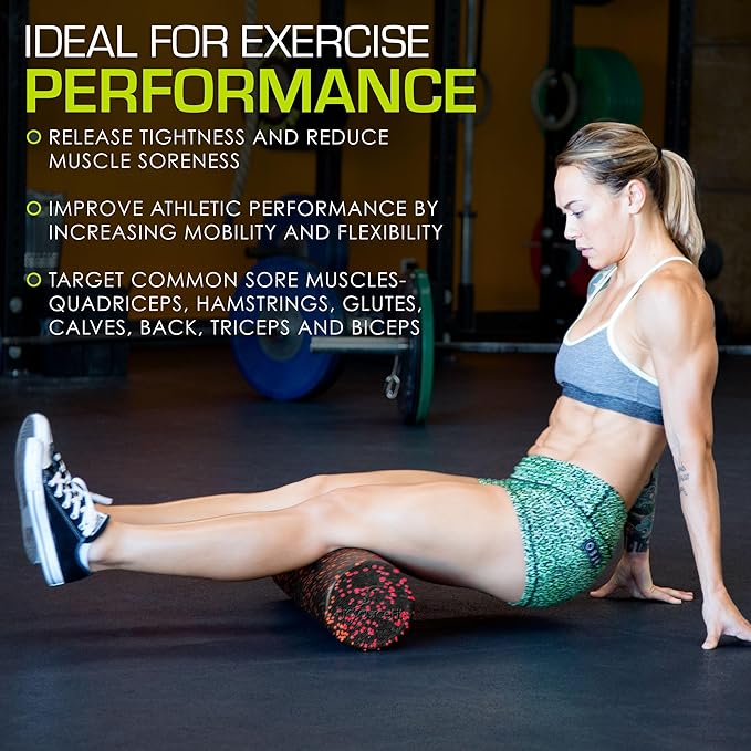 ProsourceFit High Density Foam Rollers 12 - inches Long, Firm Full Body Athletic Massage Tool for Back Stretching, Yoga, Pilates, Post Workout Muscle Recuperation, Black/Blue