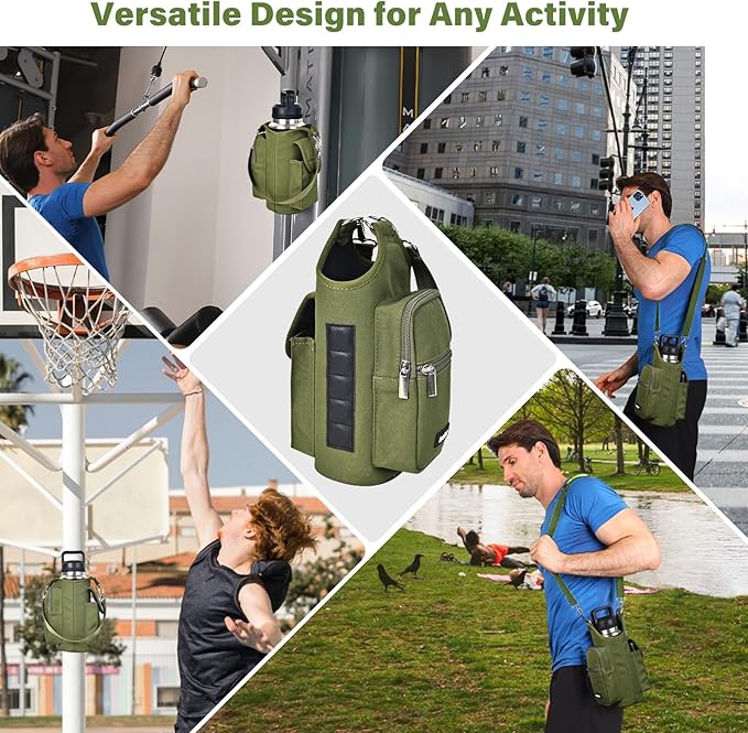 icolor Magnetic Gym Bag Water Bottle Carrier Holder with Phone Pockets & Shoulder Strap,Gym Magnetic Bag 5 Built-in Magnets Gym Accessories Organizer Magnetic Bottle Pouch Sleeve for Men Women