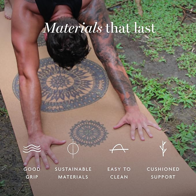 Shakti Warrior Cork Yoga Mat - Artist Designed, Premium Printed Eco-Friendly Non-Slip mat, Great for Regular & Hot Yoga, Pilates, Workouts 72 inch x 24 inch x 3mm Thick