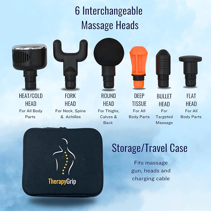 Professional Grade Massage Gun - Deep Tissue Back Massager with Heat and Cold Therapy Tip and Innovative Full-Body Extended Handle