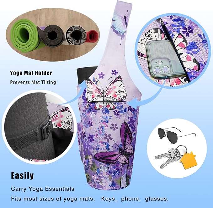 Yoga Mat Bag - Large Opening Long Tote Yoga Mat Carrier Holder Bag with Waterproof Wet Zipper Pocket and Drawstring Water Bottle Pocket - Yoga Bag Fit Most Size Mats