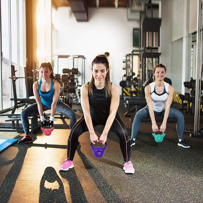 Yes4All Kettlebell, Vinyl Coated Kettlebell Cast Iron Sets with Stable Flat Bottom for Full Body Workout, Push up, Grip Strength Training & Weights Exercises