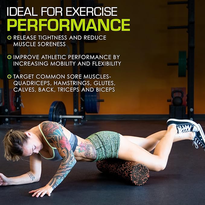 ProsourceFit High Density Foam Rollers 12 - inches Long, Firm Full Body Athletic Massage Tool for Back Stretching, Yoga, Pilates, Post Workout Muscle Recuperation, Black/Blue