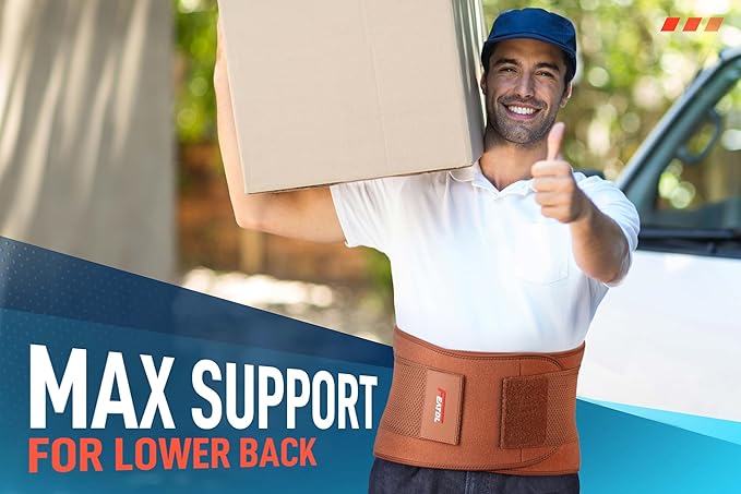 FEATOL Back Brace for Lower Back Pain, Breathable Back Support Belt for Women & Men with Lumbar Pad, Lumbar Support Belt for Heavy Lifting & Work, Scoliosis, Brown, 2XL (Circumference:38.6-51.2")