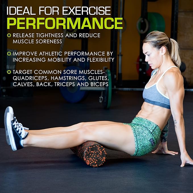 ProsourceFit High Density Foam Rollers 12 - inches Long, Firm Full Body Athletic Massage Tool for Back Stretching, Yoga, Pilates, Post Workout Muscle Recuperation, Black/Blue