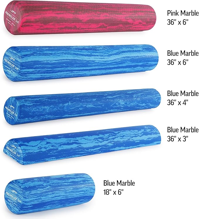 OPTP PRO-Roller Soft Density Foam Roller – Low Density Soft Foam Roller for Physical Therapy, Pilates, Yoga Foam Roll Exercises, and Muscle Recovery- Blue 36" x 6"
