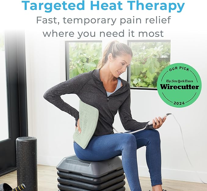 Pure Enrichment PureRelief XL Heating Pad - 12" x 24" Electric Heating Pad for Back Pain & Cramps, 6 Heat Settings, FSA/HSA Eligible, Soft Machine Wash Fabric, Auto-Off & Moist Heat (Zen Green)