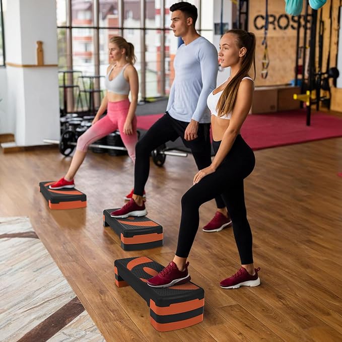 Fitvids Fitvids Step Aerobic Platform, 31" Exercise Step with 3 levels Adjustable Height, 4 Stackable Risers, Fitness Training Workout Stepper for Home Gym, Cardio Strength
