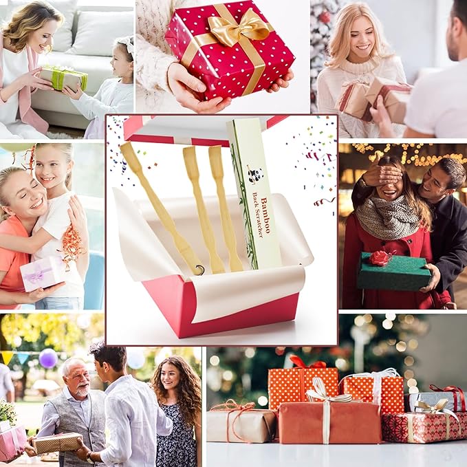 3 Pack Wooden Back Scratcher, 17 Inch Curved Long Handle Bamboo Back Scratchers Ideal Gifts for Adults Men Women, with Beautiful Gift Packaging