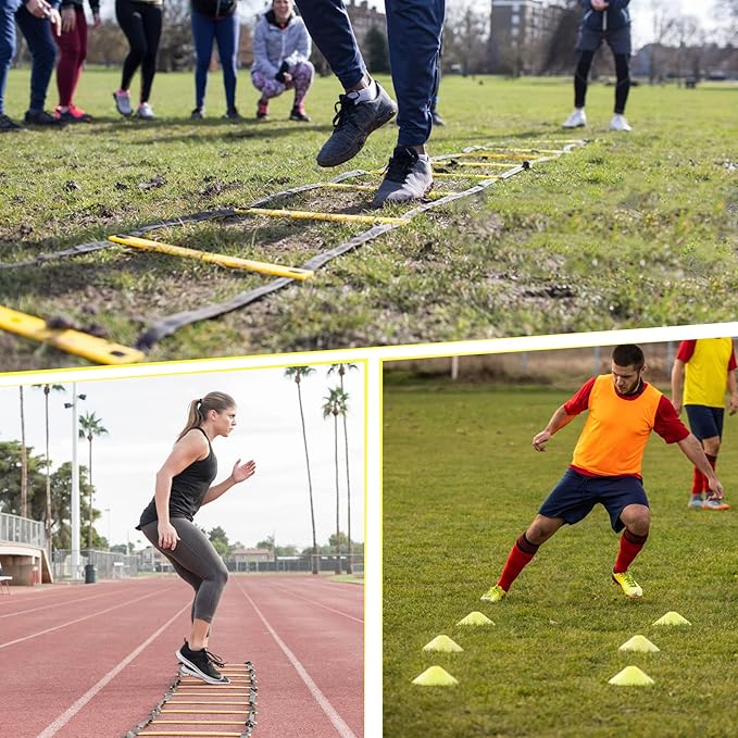 20ft Sports Agility Ladder for Men Women and Kids, Speed Youth Soccer Agility Training Equipment for Football, Exercise, Tennis, Legs Workout with Speed Parachute with, Cones and Carry Bag