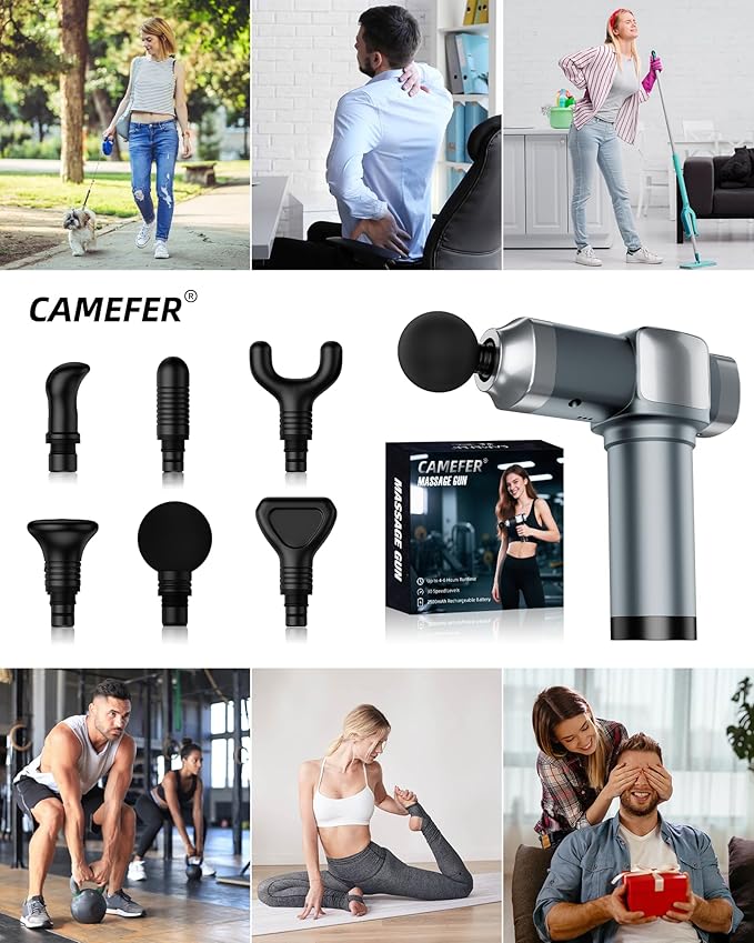Deep Tissue Massage Gun, Portable Percussion Electric Muscle Massager for Pain Relief, Handheld Massagers with 30 Speeds & 6 Attachments for Back and Neck, Gifts for Men Women